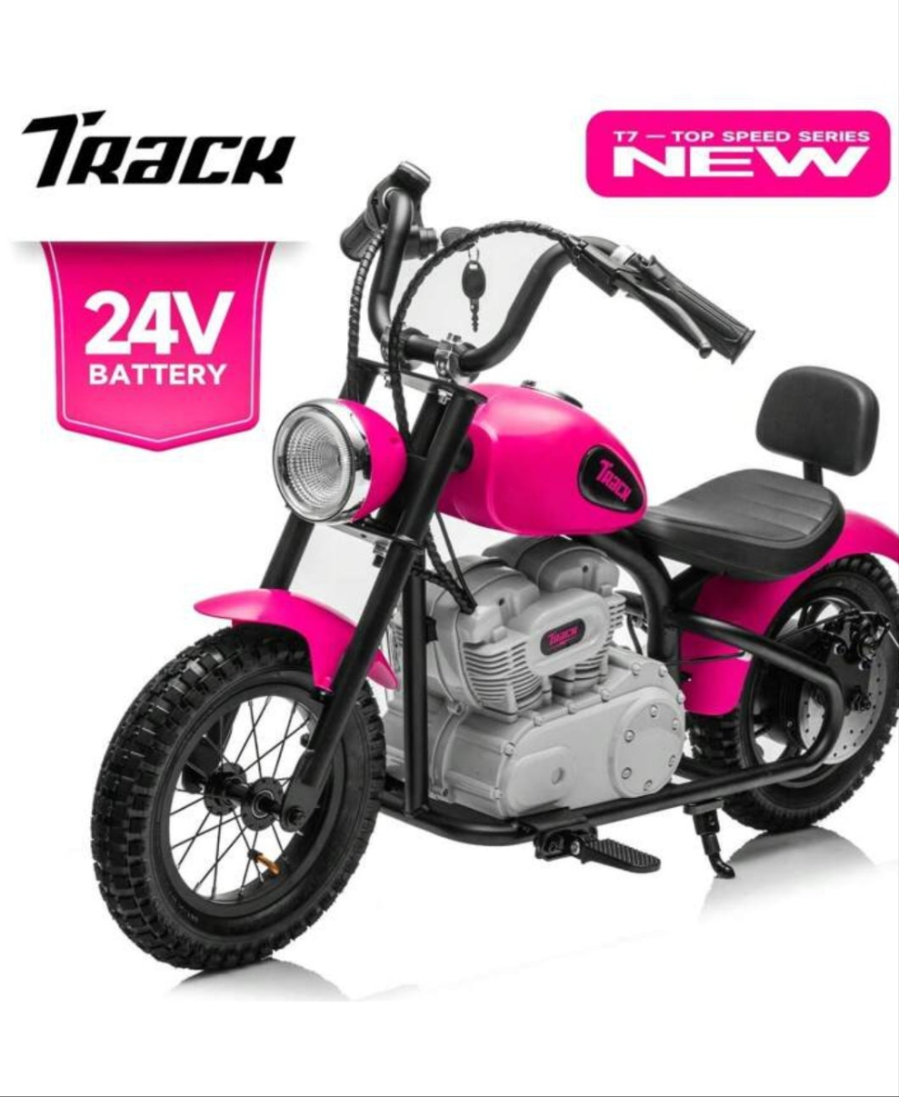 Track 7 24V Electric Dirt Bike For Kids, Ride On Motorcycle With Twist Grip Throttle, Hand-Operated Dual Brakes, Speed Up To 10 MPH, For Age 8-12