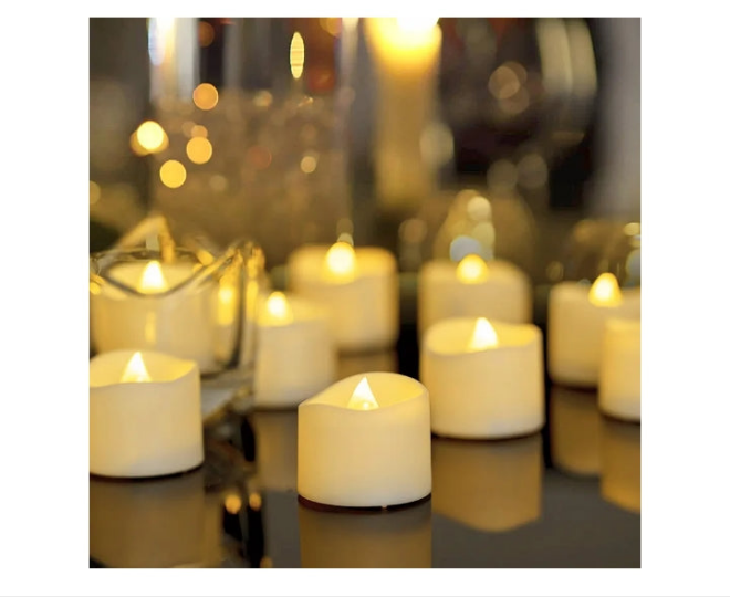 48-Pack Novelty Flickering Flameless Tea Lights Candles, 200+Hours Battery-Operated LED Fake Candles for Wedding Table Centerpieces,Proposal,Anniversary, Ivory Base, Ø1.5'' × H1.3''