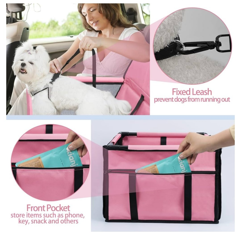 Dog Cat Car Seat Foldable Dog Car Booster Seat Waterproof Breathable Oxford Travel Bag for Small to Medium Dogs, Puppies,Cats and Pets-Upgrade