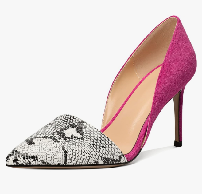 Women Stiletto Heels Snakeskin Slip On Pointed Toe Pumps Closed Toe High Heel Dress Shoes for Wedding Party Office