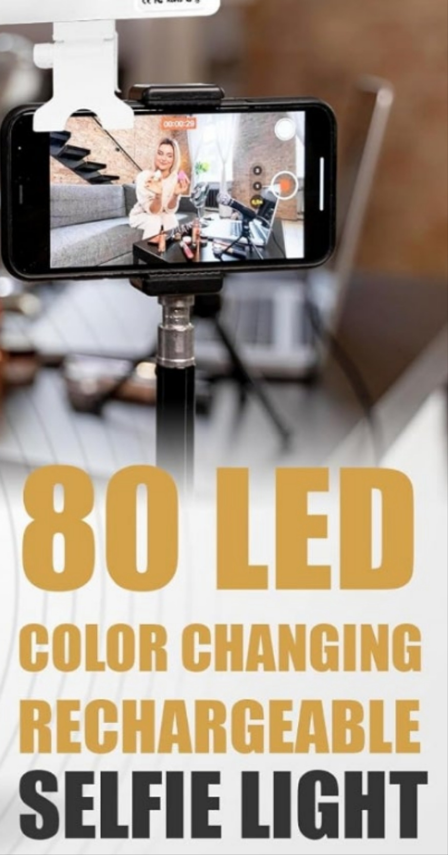 80 LED Rechargeable Selfie Light & Double-Sided Silicone Suction Phone Case Mount (Pack) - Perfect for iPhone, Android, TikTok, Makeup, Live Streaming, Vlogs as seen on cocomoney tiktok pink