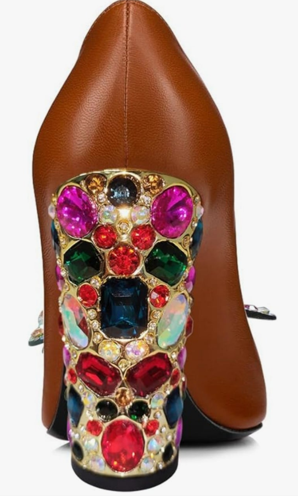 Women Bow Pump Butterfly Slip on Rhinestone Chunky High Heels Pointed Toe Studded Shoe