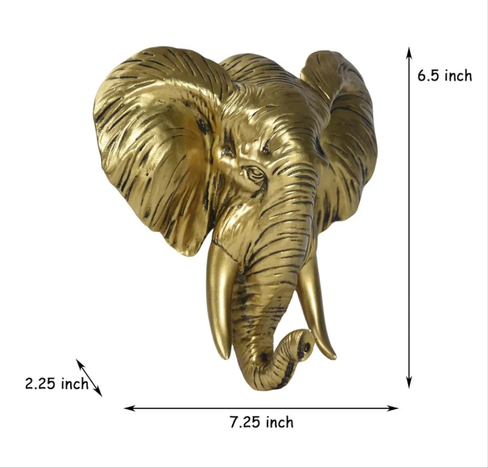 2 Elephant Wall Art Gold Decor Sculptures