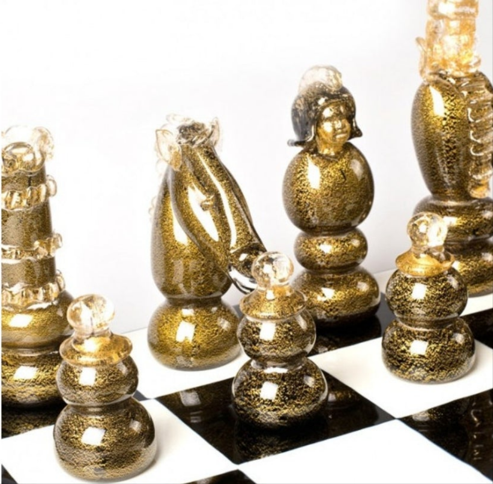 Luxurious Glass Chess Board With Gold Leaf