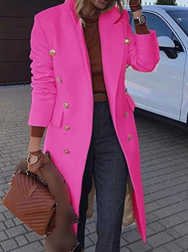 Overcoat Notched Lapel Double Breasted Coats Fall Winter Elegant Wool Blend Trench Coat Long Jackets