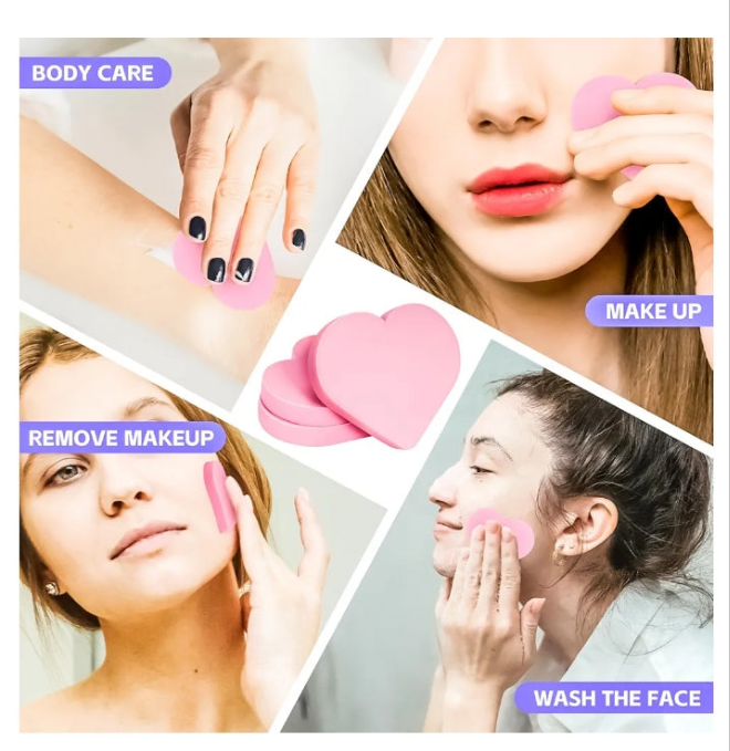 100 PCS Pink Makeup Sponge, Cosmetic Sponge Heart Shape Foam Pad Eye Facial Powder Puff, Beauty Makeup Foundation Powder Blender for Women Lady All Skin Types Wet and Dry Dual Use