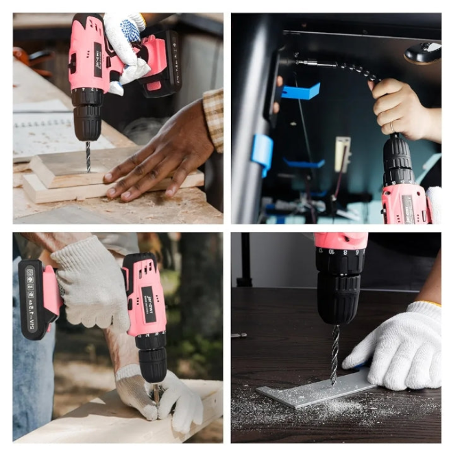 Jar-Owl 21V Pink Cordless Drill Set for Women,350 in-lb Torque, 0-1350RMP Variable Speed, 10MM 3/8'' Keyless Chuck, 18+1 Clutch, 1.5Ah Li-Ion Battery & Charger for Home DIY and Repair - Black & Pink