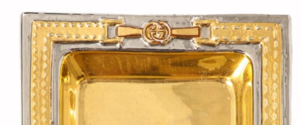 Gucci Horsebit Double Ashtray, Brass, Gold Leaf, Nickel, Leather, Signed