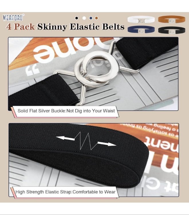 Women Skinny Elastic Waist Belt Stretchy Thin Belt for Dress Jeans