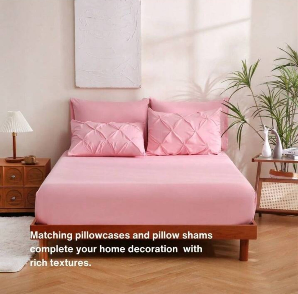 7pcs Bed In A Bag, Pinch Pleat Complete Bedding Sets With Comforter, Flat Sheet, Fitted Sheet And Pillowcases & Shams Queen/King Size