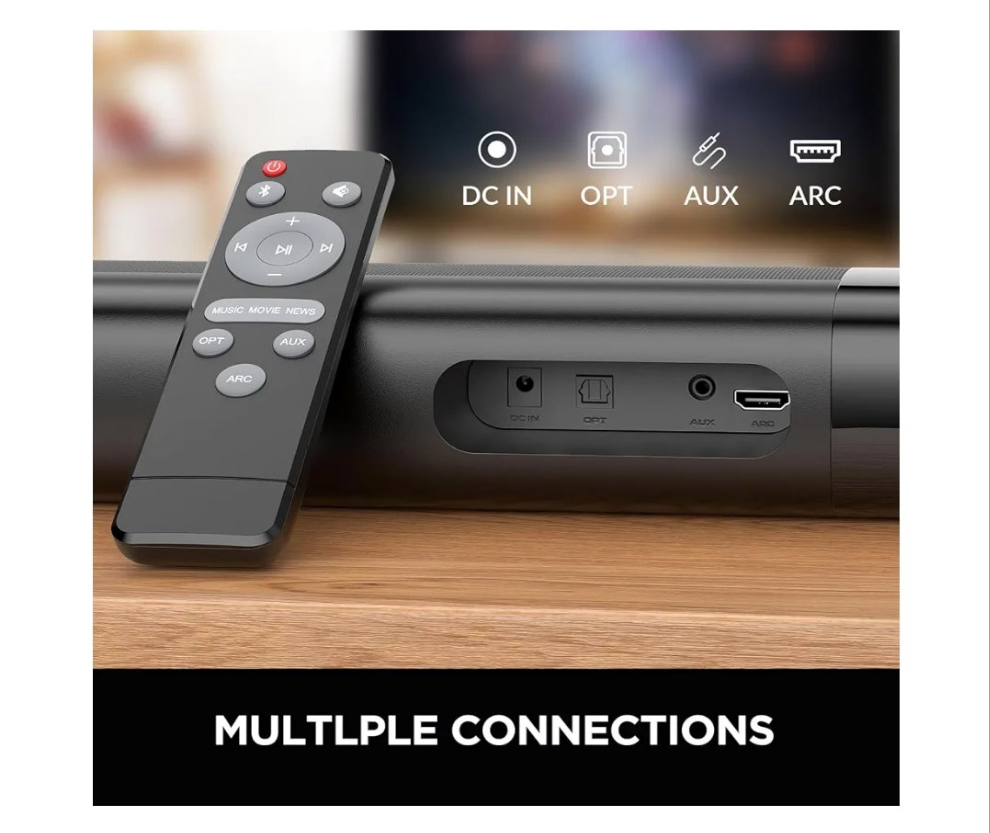 Sound Bar for Smart TV, Soundbar with Bluetooth/ARC/Opt/AUX Connect, Auto Volume Boost, 3 Equalizer Modes, 2 in 1 Detachable Soundbar for TV/PC/Gaming/Projectors