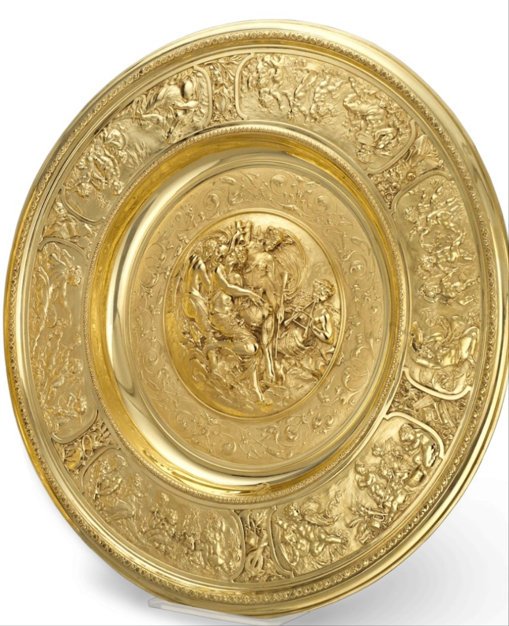 Rothschild "Poetry" Sterling Silver Gilt Salver by Elkington & Co.