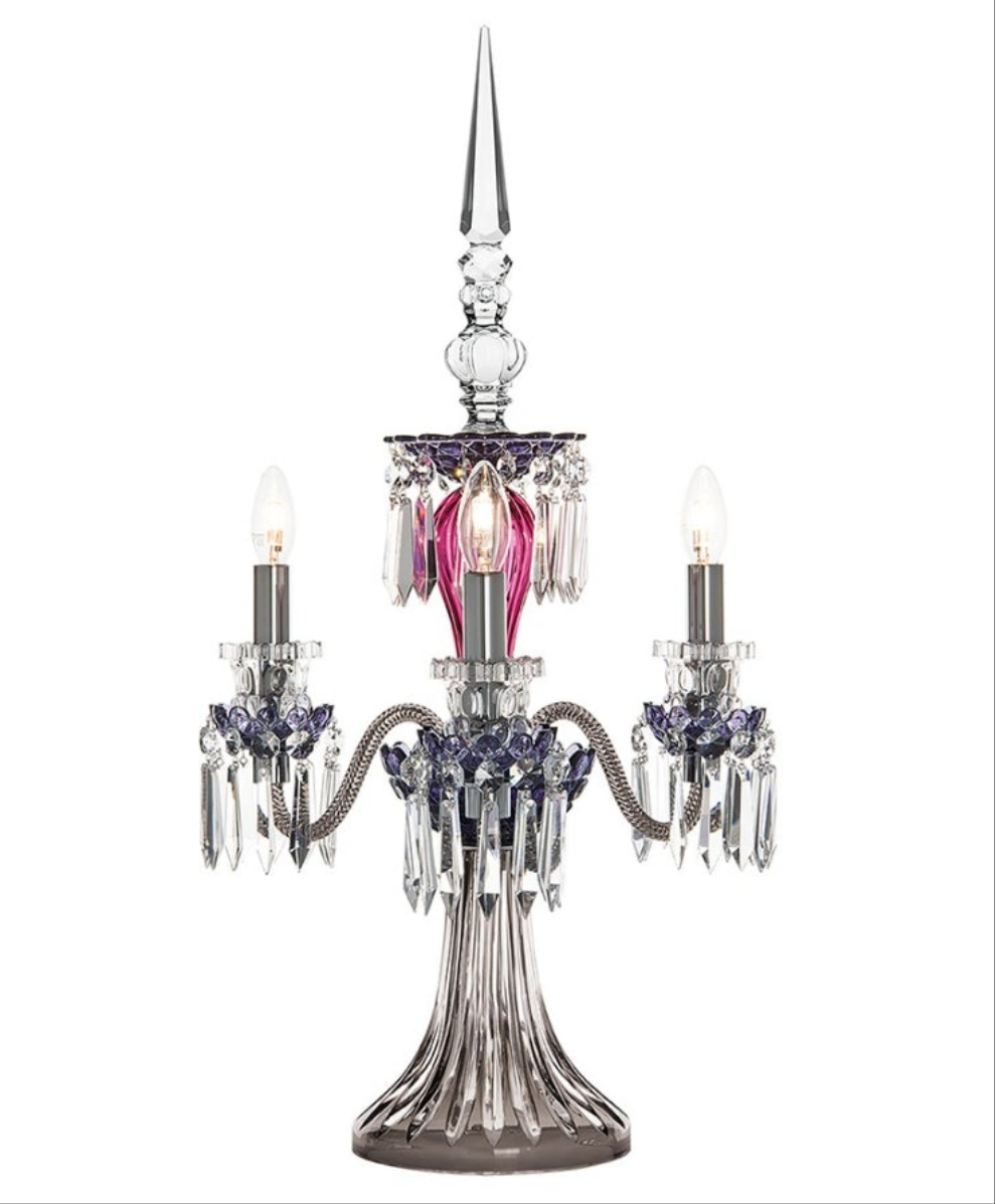 ARLEQUIN AMETHYST CRYSTAL CANDELABRA Saint-Louis Crystal Arlequin Three-Light Electric Candelabra or Five-Light