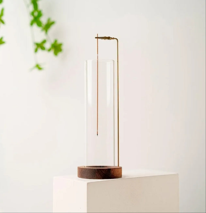 Incense Holder for Sticks, Anti-Ash Flying Incense Burner with 30 Incense Sticks, Detachable Glass Ash Catcher (Wood,
