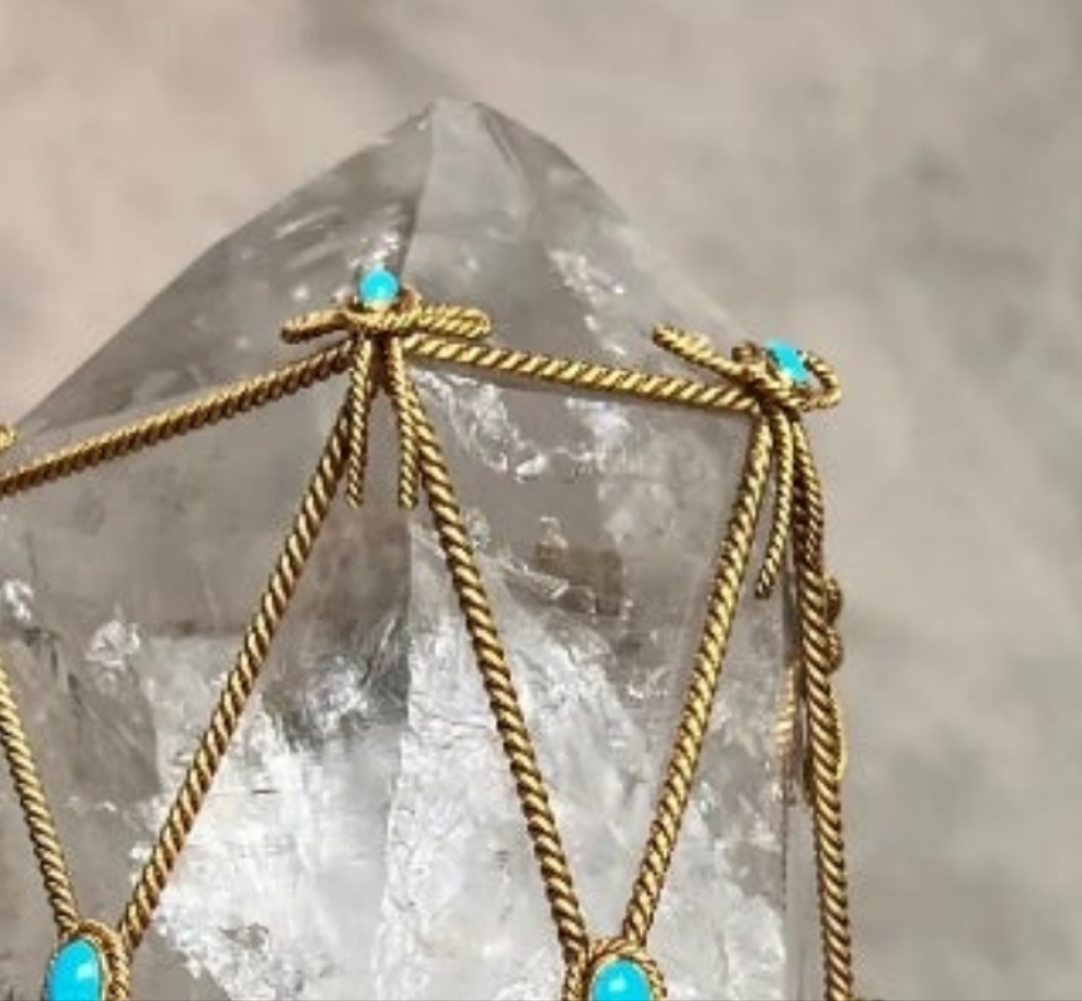 David Webb Rock Crystal and Turquoise Desk Object
