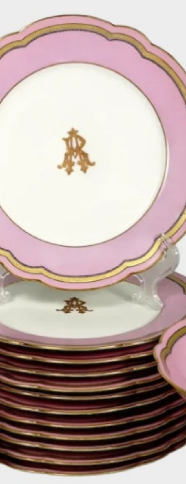 Antique French Old Paris Porcelain Pompadour Pink 15pc Dessert Service Hand Painted Gold Monogram
