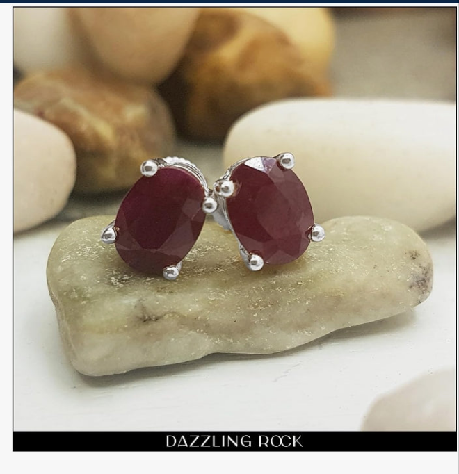 7x5 mm each Oval Cut Ladies Solitaire Stud Earrings, Sterling Silver