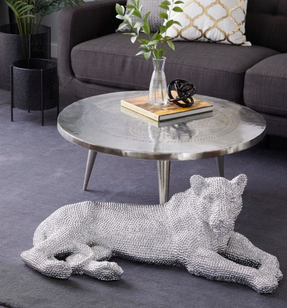 Floor Leopard Decorative Sculpture with Carved Faceted Diamond Exterior