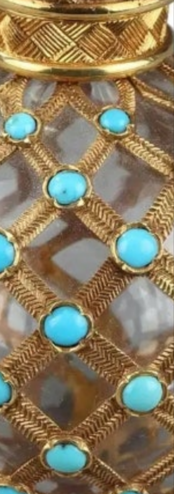 Gold, Crystal and Turquoise Perfume Flask Restauration Period 18k Gold