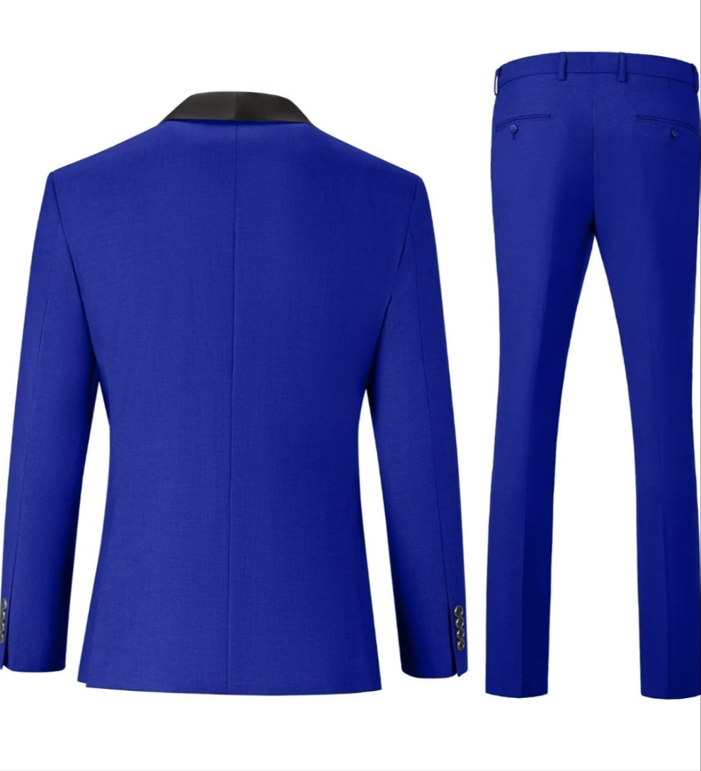 Men's 3 Piece Slim Fit Suit One Button Shawl Lapel Jacket Vest Pants Tuxedo Set with Bow Tie Pocket Square