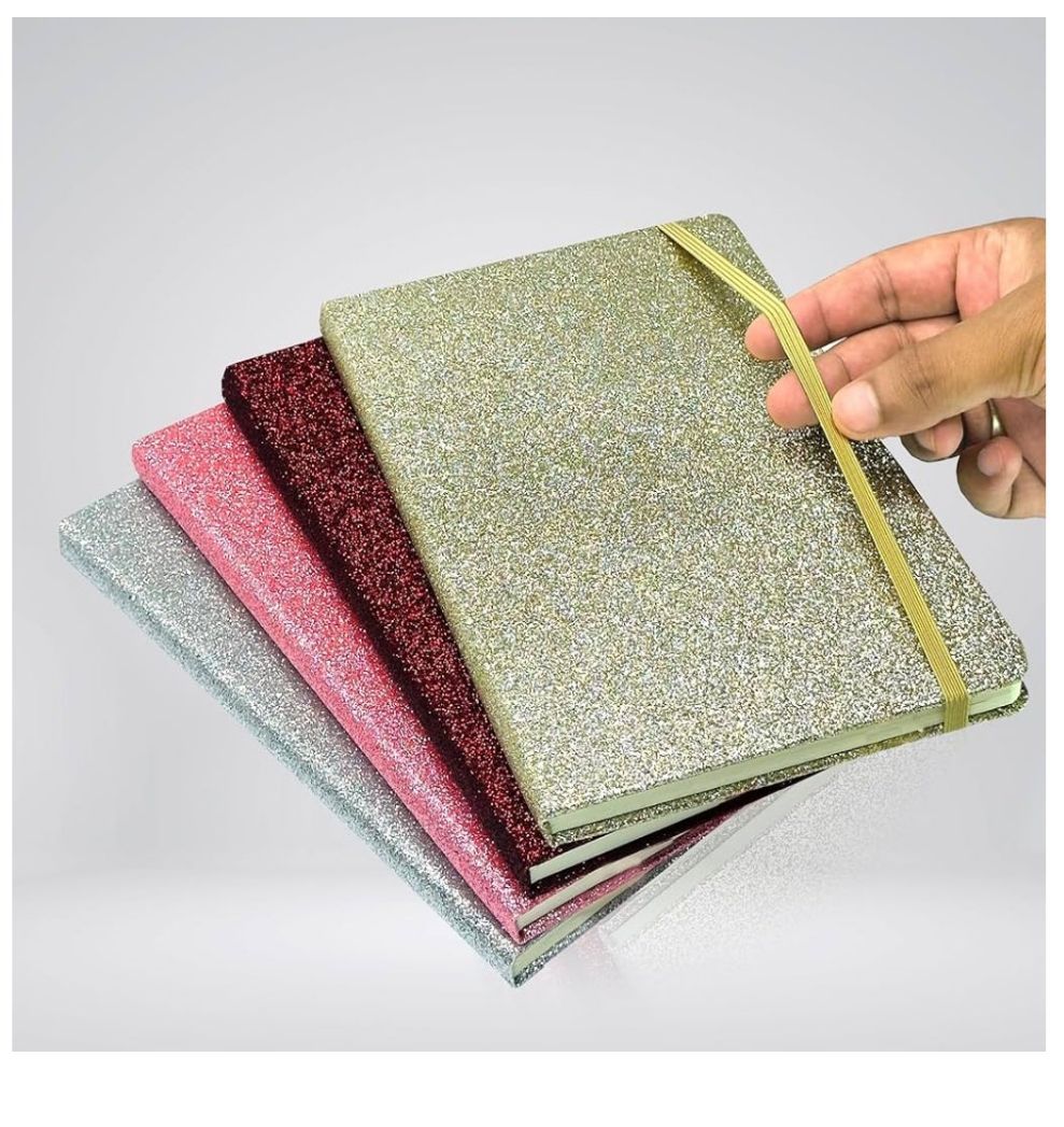 2pk Glitter Notebook, A5 Set of 2 College Ruled Notebooks, Journal for Girls Women School Supplies, Diary, Office, Gifts Notebooks