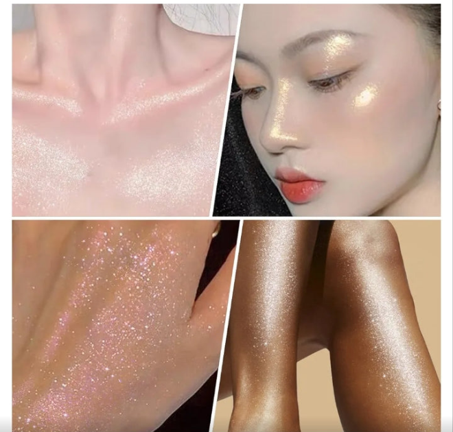 Glow Shimmer Drop Set for Women Highlighter Makeup Body Glitter Dewy Liquid Face Holographic Luminizer Sparkles for Face (3 Pcs)