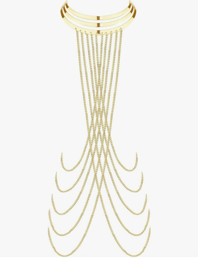Body Chain for Women Sexy Gold Layered Crossover Tassels Bra Chain Minimalist Belly Chain Necklace Summer Beach Bikini Body Jewelry
