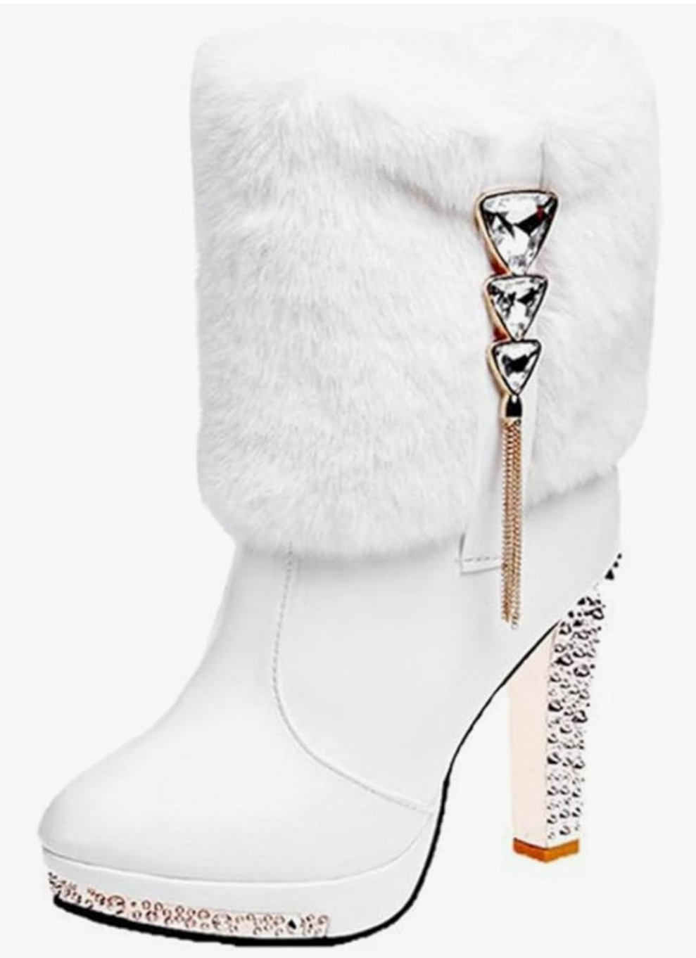 Plush Ankle Boots,Fashion Rhinestones Deco Side Zipper Non-slip Warm Closure Chunky High Heel Snow Boots