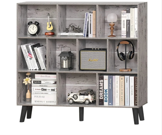 10 Cube Bookshelf,3 Tier Modern Wide Bookcase with Legs,Mid-Century Wood Bookshelves Storage,Mint-Green Large Book Case,Freestanding Organizer Display Shelf for Bedroom,Living Room,Office