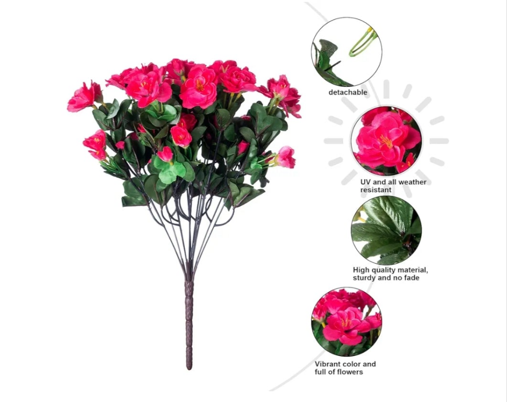 3pack Artificial Faux Flowers Plants for Outdoor Outside,Fake Silk Colorful Camellia UV Resistant Look Real and 3 Planter Pots Porch Patio Balcony Garden Yard Home, 3 Bundles flowers