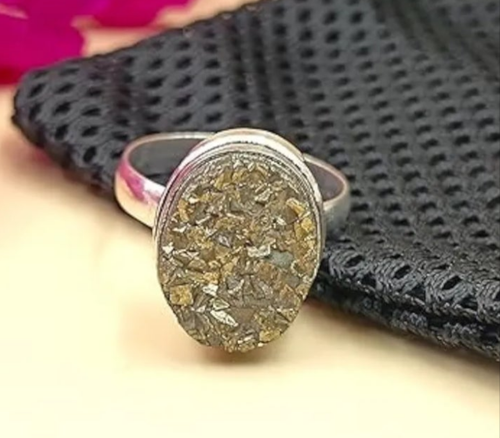 Handmade gemstone ring energy stone ring pyrite crystal ring