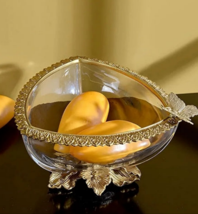 Cute Fruit Bowl New Chinese Handmade Copper Craft Bowl Home Living Room Decoration Transparent Fruit Plate Trays