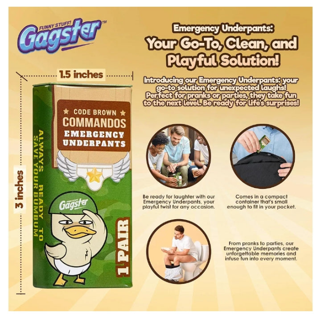 Gagster Emergency Underpants in A Can - 3 Pairs Instant Disposable Travel Funny Underwear in Compact Container, White Elephant Adult Joke Gag Gift, Exchange Gift, Secret Santa, Birthday Gifts for Men