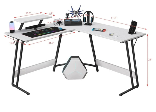 L Shaped Gaming Desk Computer Corner Desk PC Gaming Desk Table with Large Monitor Riser Stand for Home Office Sturdy Writing Workstation