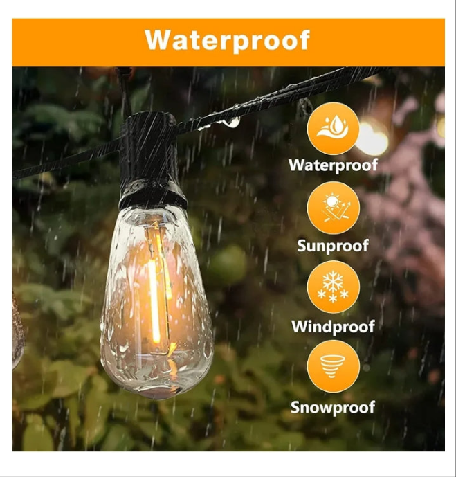 60FT LED Outdoor Patio Lights Waterproof with 30+2 Vintage Bulbs Shatterproof Energy Saving,2700K Hanging Edison String Lights Outside for Backyard,Bistro,Camping,Gazebo