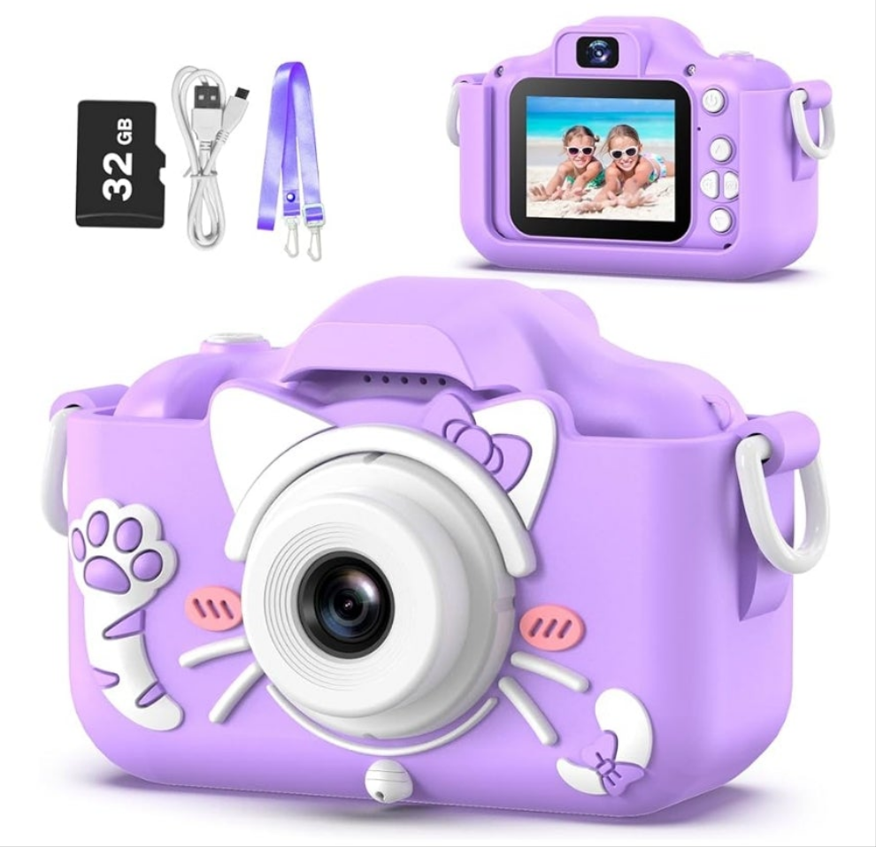Kids Camera Toys for 3 and up Year Old Girls Boys,Children Digital Video Camcorder Camera with Cartoon Soft Cover, Best Chritmas Birthday Festival Gift for Kids - 32G SD Card Included
