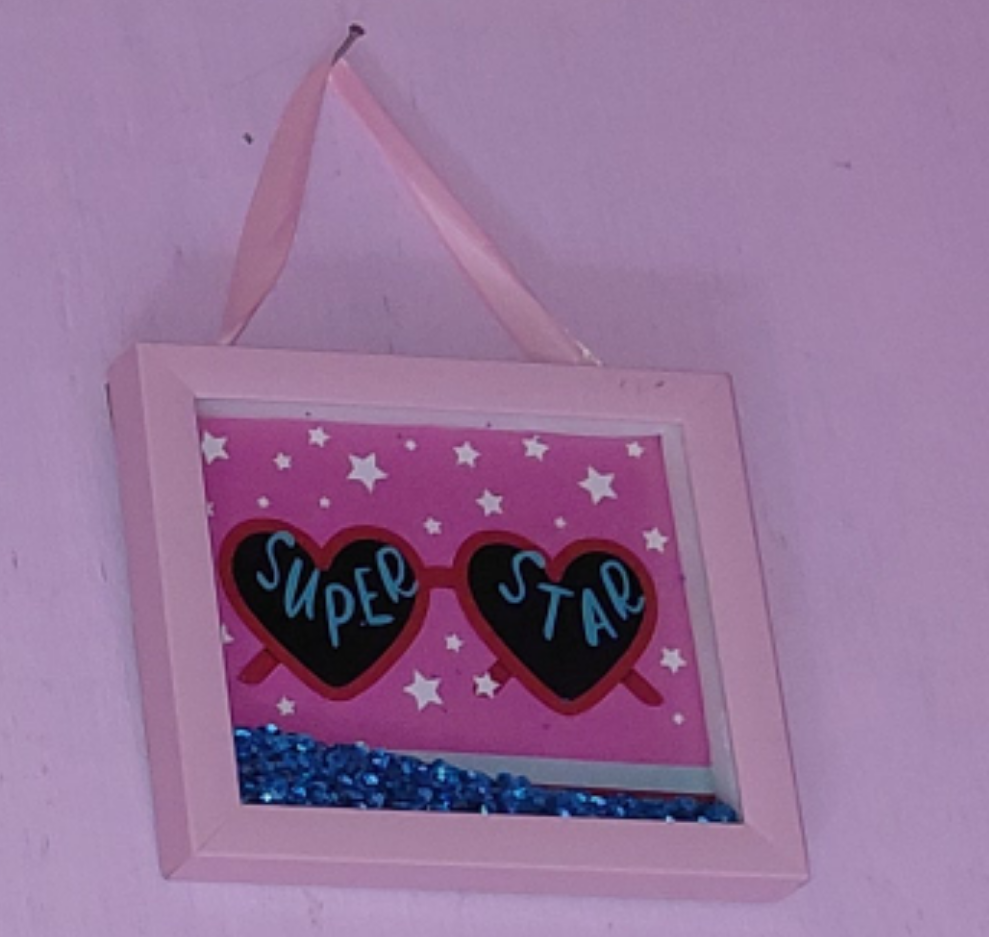 Super star pink hanging decor wood glass