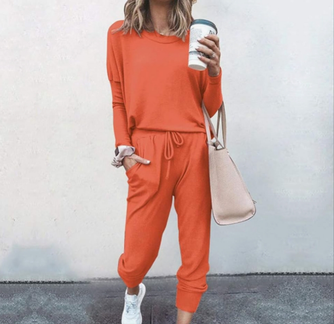 Two Piece Fall Outfits for Women 2024 Long Sleeve Striped/Color Block Tops and Pants Lounge Sets Tracksuit with Pocket