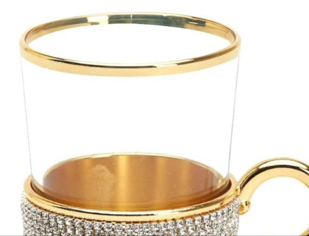 Luxury Handmade Rhinestone Crystal Decorated Fancy Coffee Tea Beverage Glasses Cups with Holders, 7 Ounces (SET OF 1)