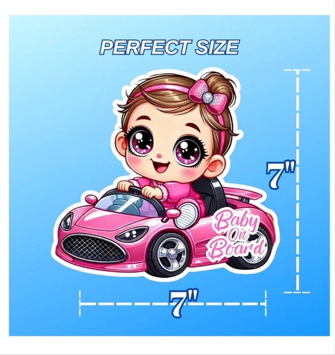 SIGNS THAT POP Baby On Board Signs, Car Essentials - Baby On Board Sticker - 1 Pack, 5" by 5" - Cute - Cartoon Safety Signs - Non Magnet - Durable Strong Adhesive(