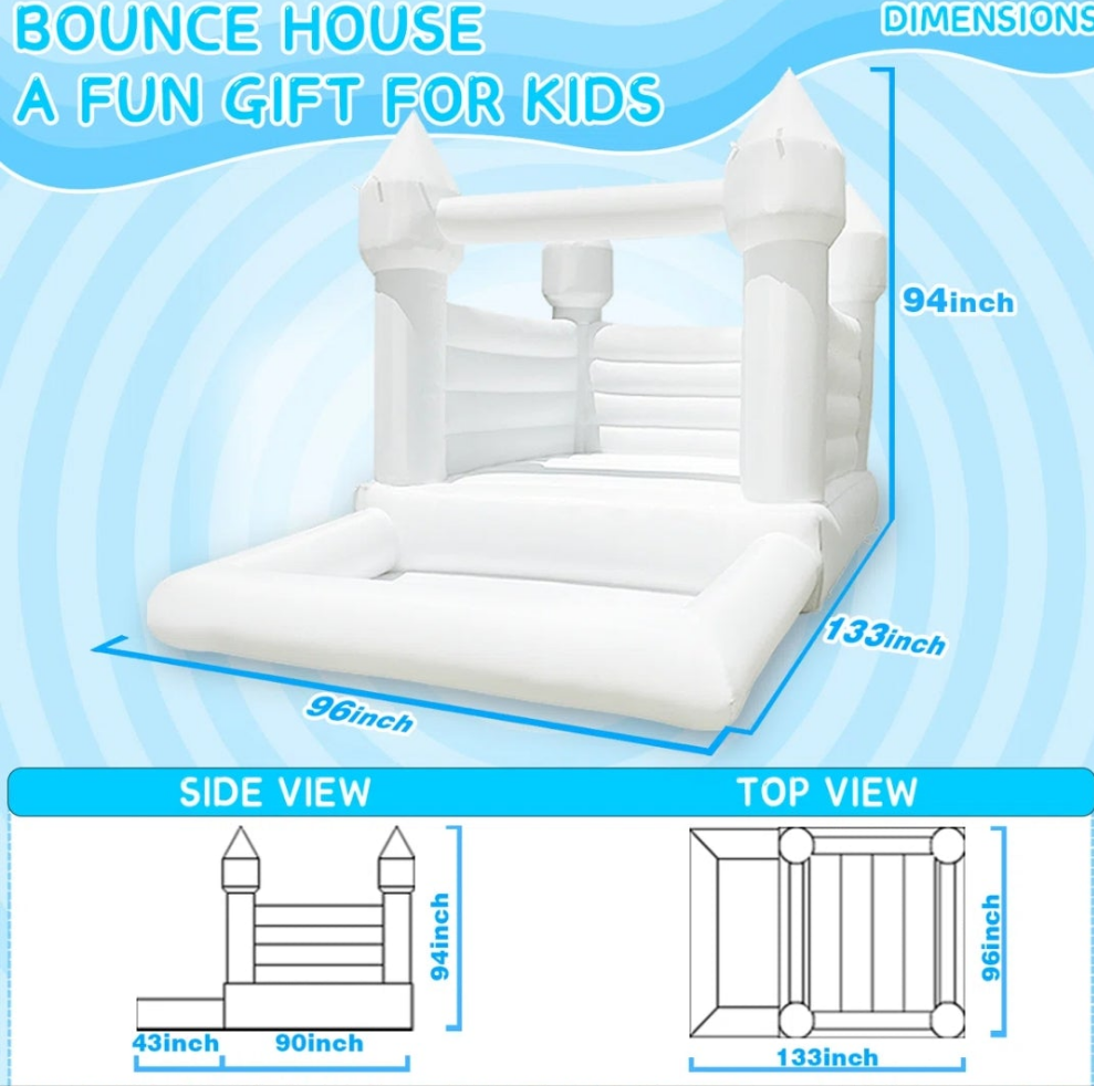 White Bounce House With Ball Pit & Air Blower For Kids Party