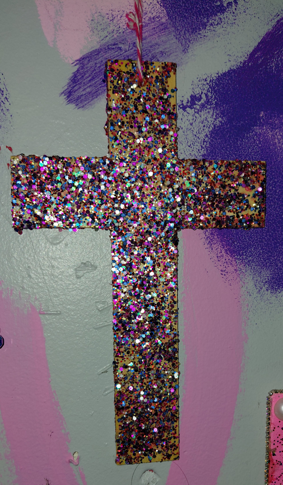 COCOMONEY ART Glitter Cross 1 OF 1 CUSTOM PIECE BY COCOMONEY painting on wood
