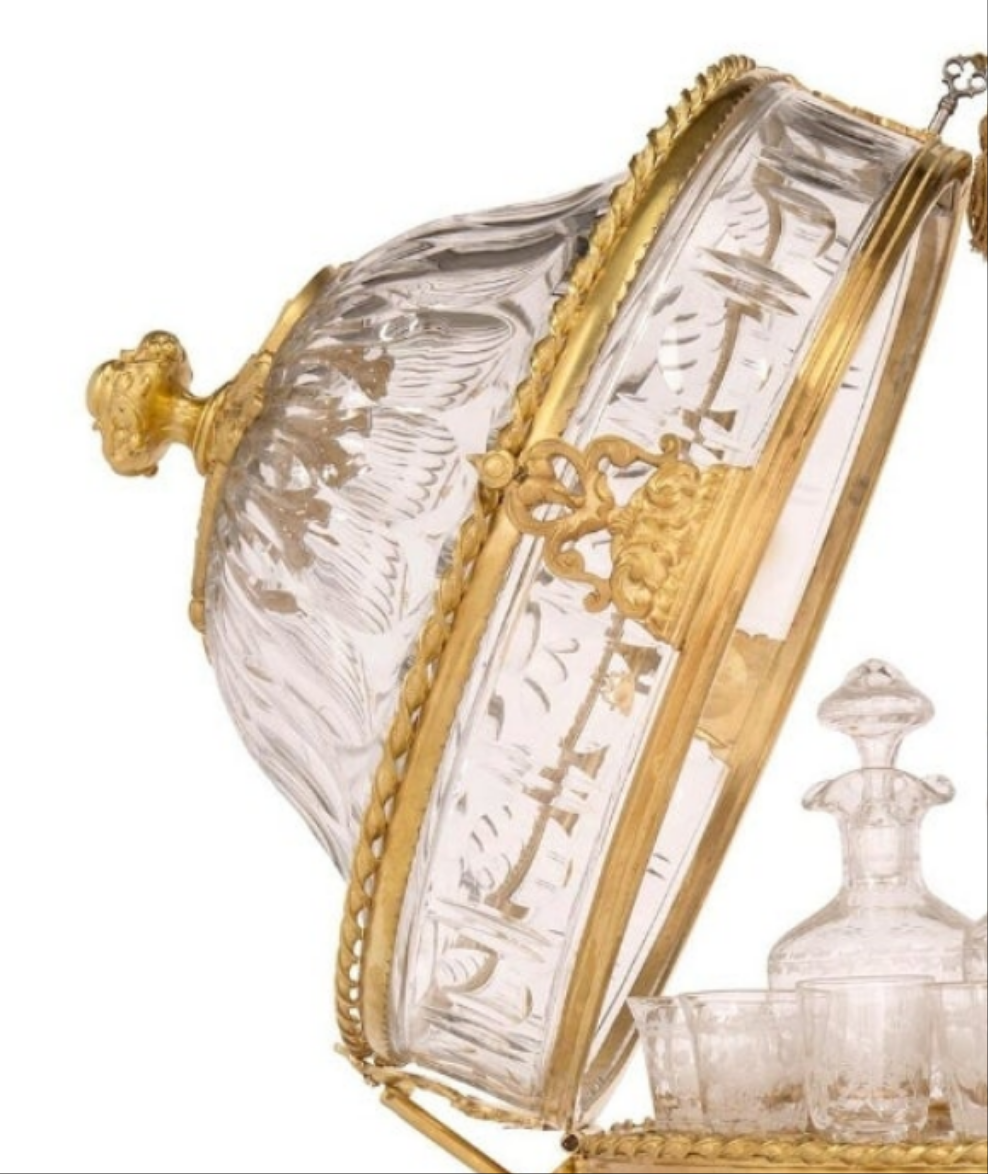A French 19th century Belle Époque period Baccarat crystal Cave à Liqueur with glasses and decanters