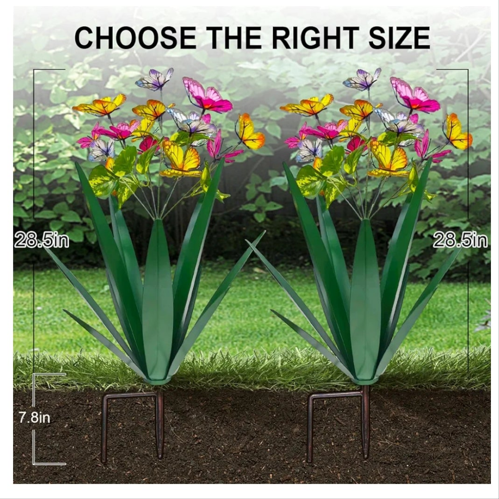 3pcs Garden Outdoor Butterfly Enlarge thickened Wind Resistant Metal Agave Garden Art Metal Plant Country Garden Sculpture Statue Decorations Ornaments Artificial Waterproof Butterflies(green 3pcs)