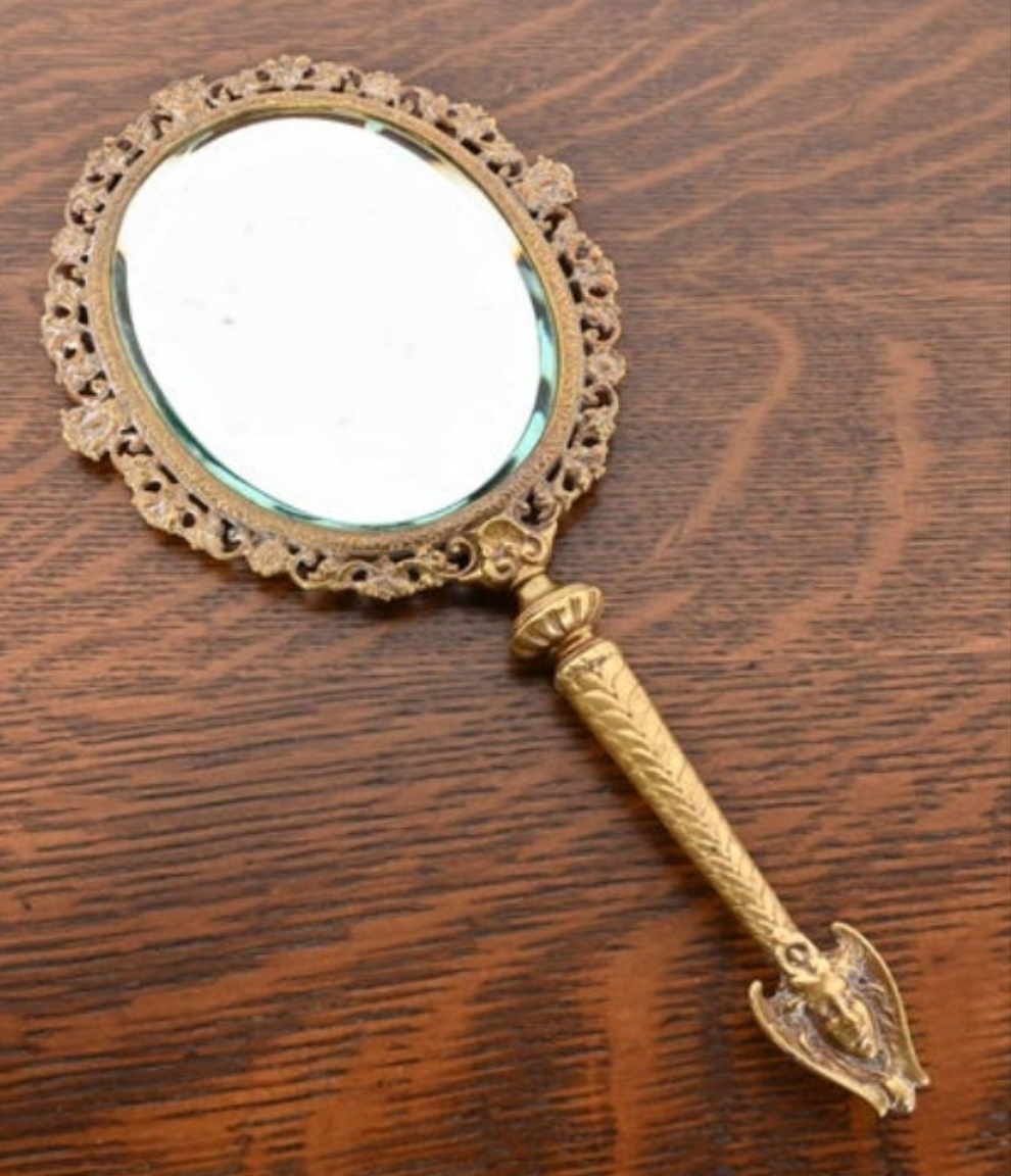Antique Tiffany & Co. Bronze Doré Medusa Vanity Hand Mirror, Circa 1910