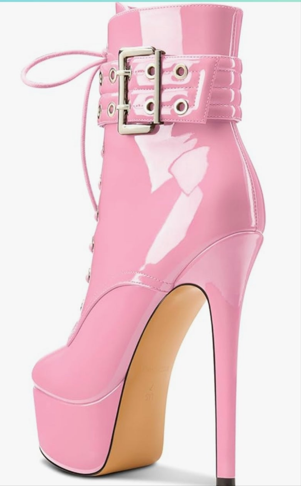 Womens Stiletto High Heel Platform Ankle Boots Round Toe Lace-up Zipper Mid Calf Buckle Patent Leather Dress Booties