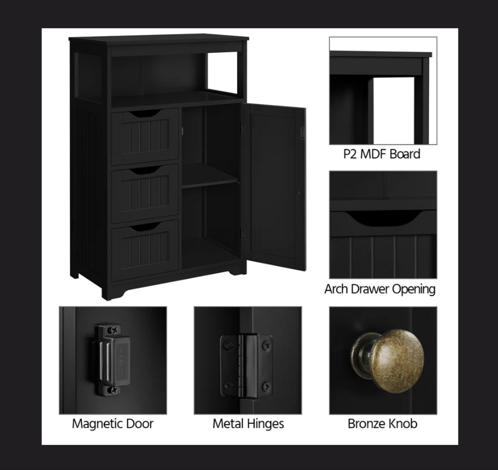 Bathroom Floor Storage Cabinet, Bathroom Storage Unit, Freestanding Cabinet With 4 Doors