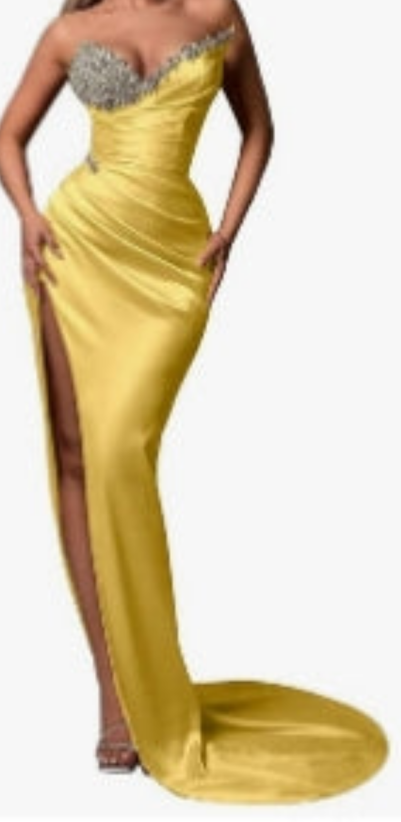 Strapless Beaded Mermaid Wedding Dresses for Women Long Satin Formal Evening Party Gowns with Slit