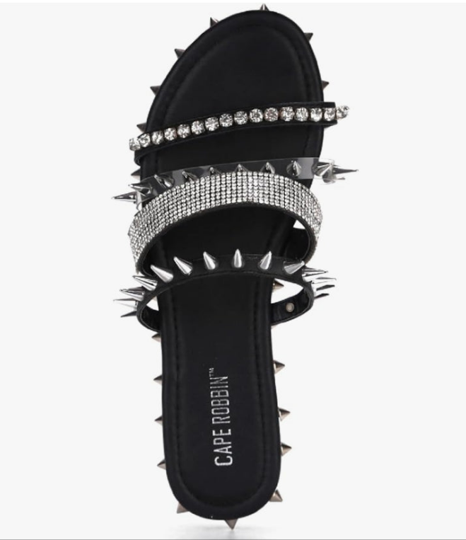 Studded Womens Sandals - Fashion Slides for Women with Spikes - Comfortable Slip-On Flat Sandals for Women -