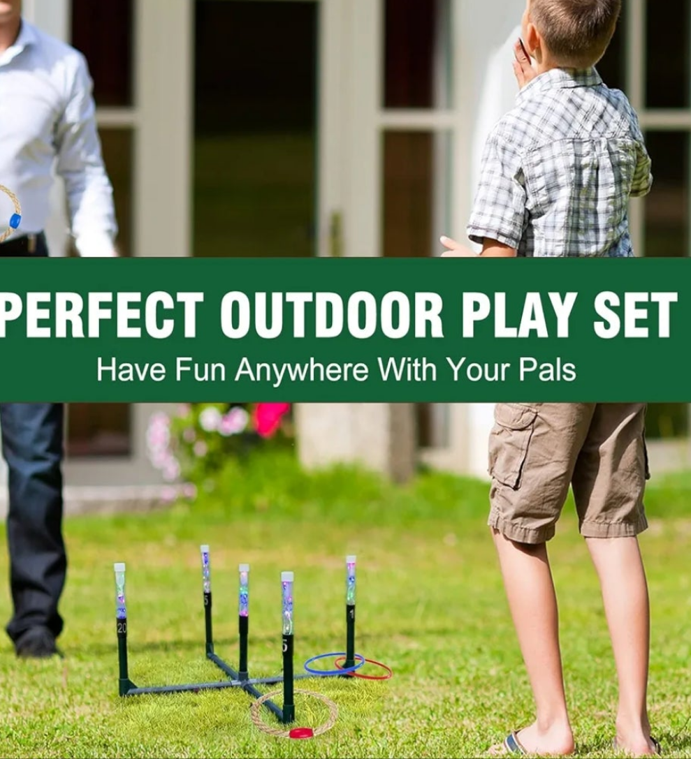 Outdoor Yard Games for Adult and Family, Led Ring Toss Games for Kids, Glow in The Dark Games for Lawn, Backyard, Camping, Beach